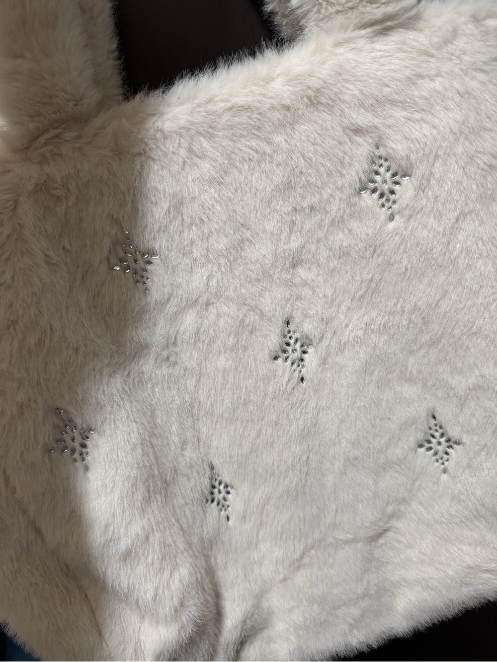 Victoria Secret Cream Faux Fur Tote with Crystal Stud Star